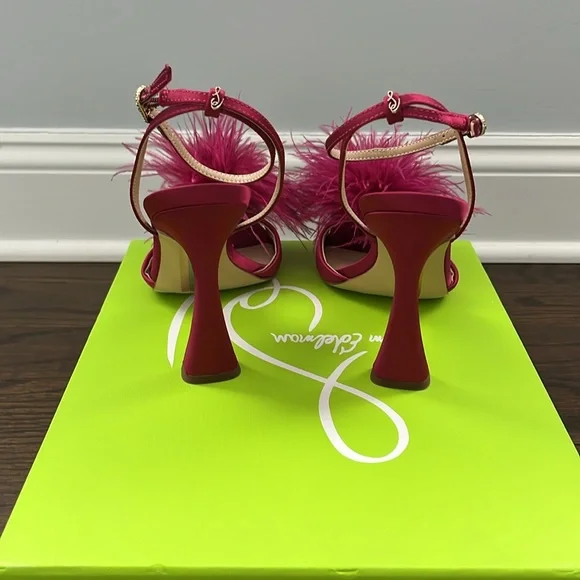 NIB Sam Edelman Leon feather healed sandals, raspberry satin size 7.5 - Picture 4 of 8